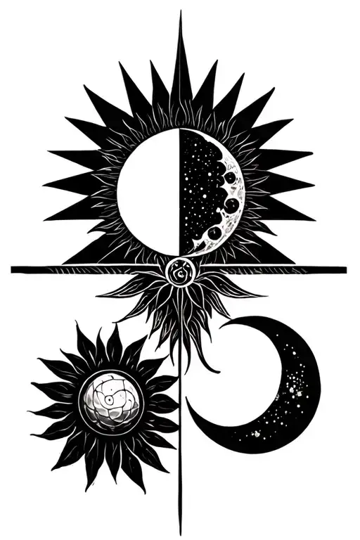Geometric Design Featuring Nature Representing Light And Dark With A Sun And Moon