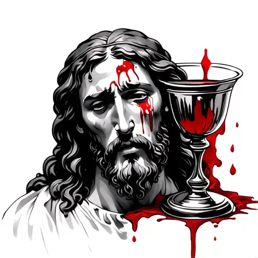 Jesus Crying Blood Into The Holy Grail Cup