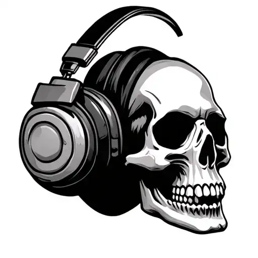 1973 Skull Wearing Headphones