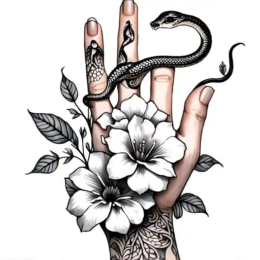 Flowers And Snakes On Hand