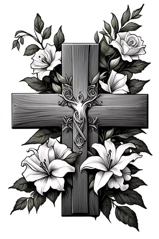 Holy Cross With Roses And Lillies