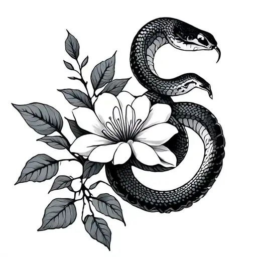 Flowers And Snakes On The Hand A Branch Of Weaving Leaves With