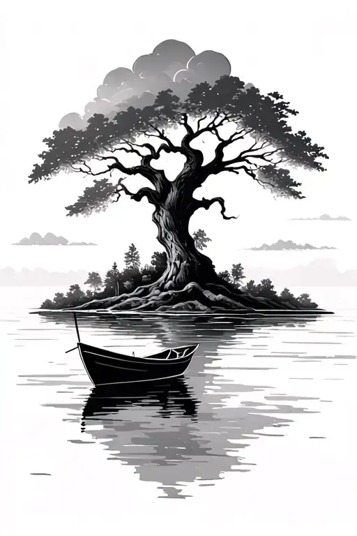 Tree Sky Water Boat