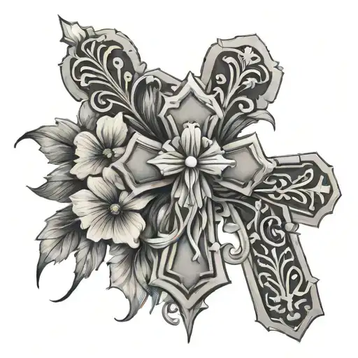 Violet Flowers And Crosses