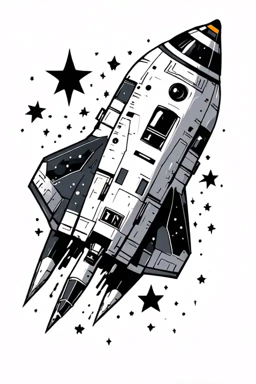 Spaceship Flying Through Stars