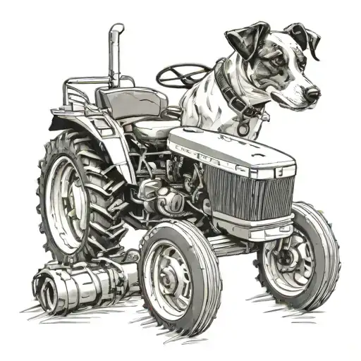 9470 John Deere Tractor In Black And White With A Jack Russell Infront