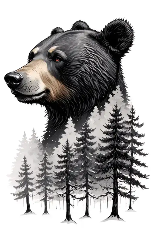 Bear Head Surrounded By Trees