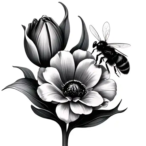 Tulip And 3 Bumblebees