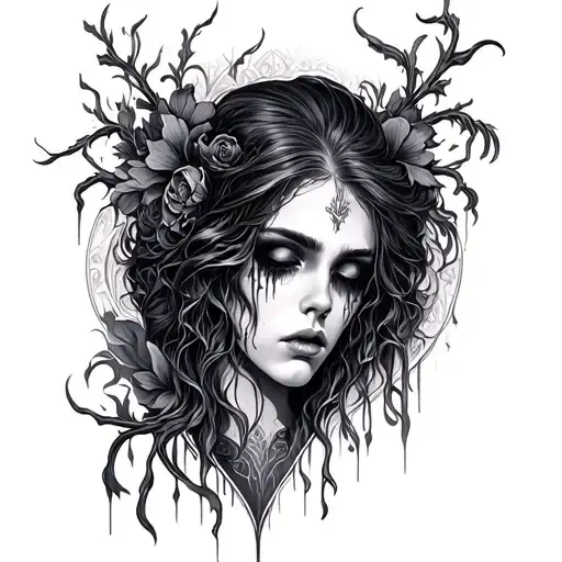 Art Noveau Dark Gothic Tattoo Weeping Somber