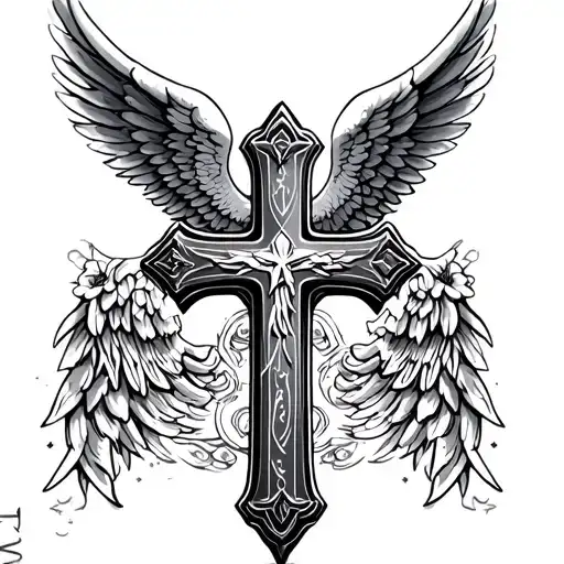 Memorial Cross With Angel Wings