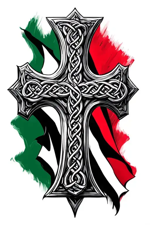 Celtic Cross With Italian Flag Wrapped Around It