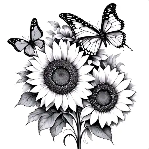 Sunflowers And Butterflies