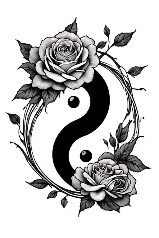 Yin Yang Symbol With Roses Intertwined