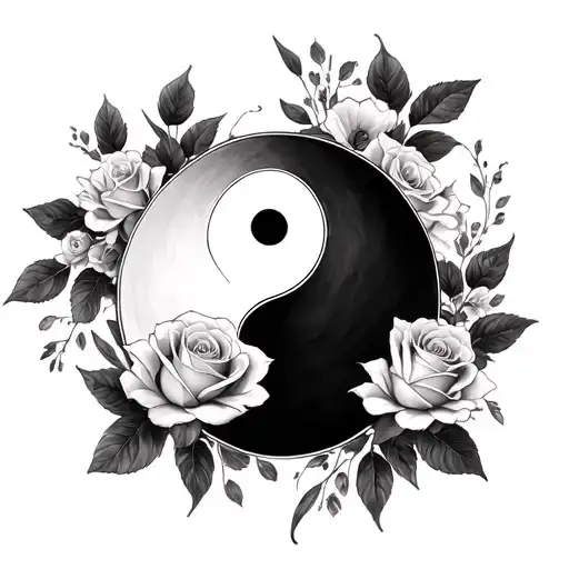 Yin Yang Symbol With Roses Blooming