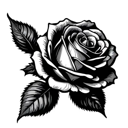 Dark Black And White Rose With Leaf