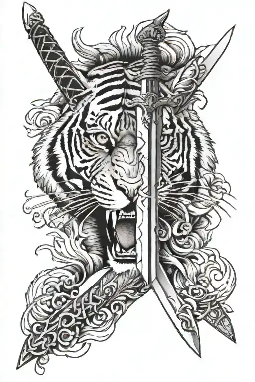 Sword And Tiger Eyes Staring