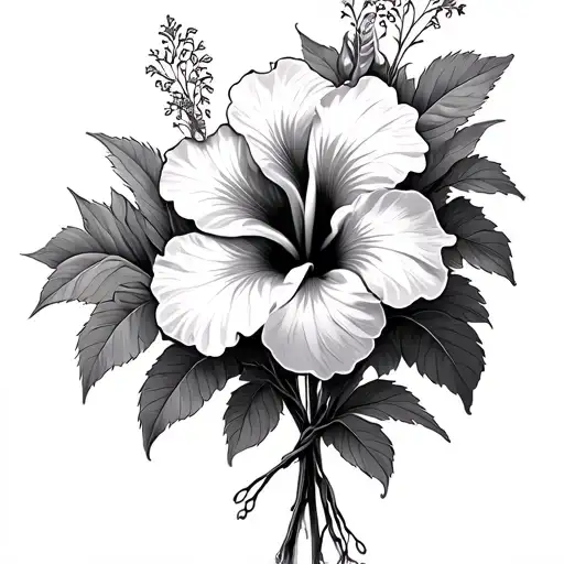 Bunch Of Hibiscus Flower With Stems Tied Together