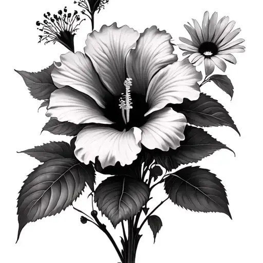 Hibiscus & Black Eyed Susans Growing Out Of Them