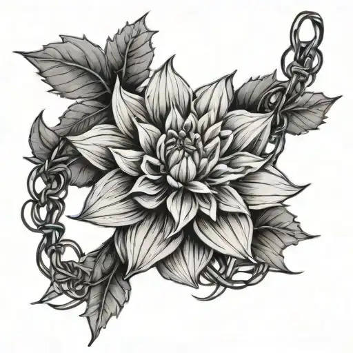 Dahlia And Barbed Wire Wrapped
