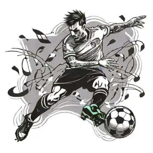 A Tattoo Of A Soccer Player Scoring A Goal With Musical Notes Floating Around Them