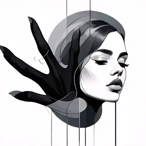 Single Line Abstract Women Face And Hand