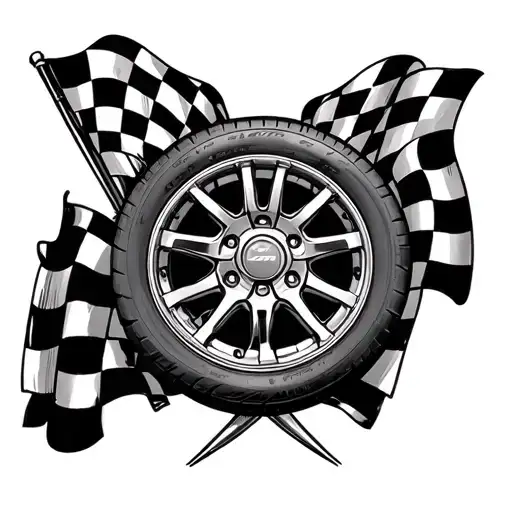 Racing Checkered Flags Around A Wheel Intertwined