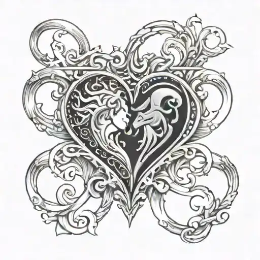 One Heart With Aquarius And Gemini Symbols Intertwined Together