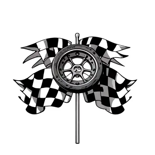 Racing Checkered Flags Around A Sideways Wheel