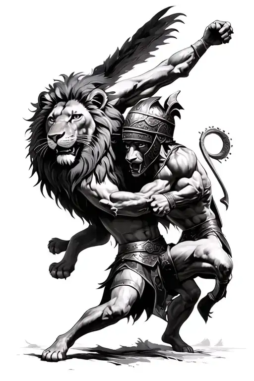 Lion And Gladiator Fighting Scene