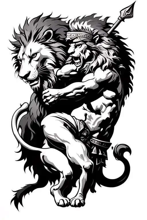 Lion And Gladiator Fighting Scene