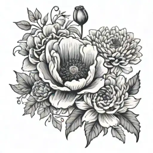 Poppy And Chrysanthemum And Rose