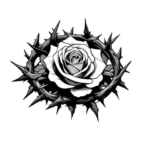 Crown Of Thorns With A Rose Going Through It On The Top