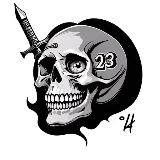 Skull With Dagger Through Head The Right Eye Has Number 23 And The Left Eye Has Number 4