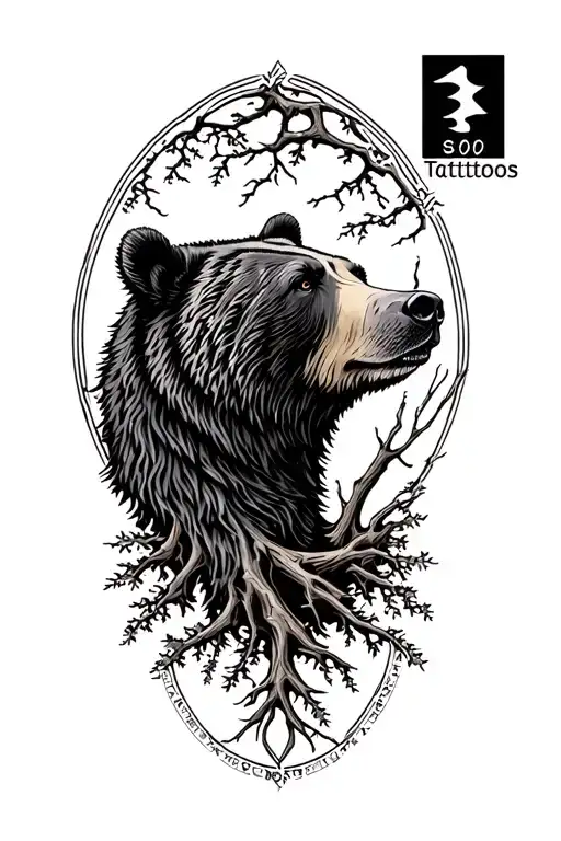 Grizzly Bear Head Profile Within Tree Of Life