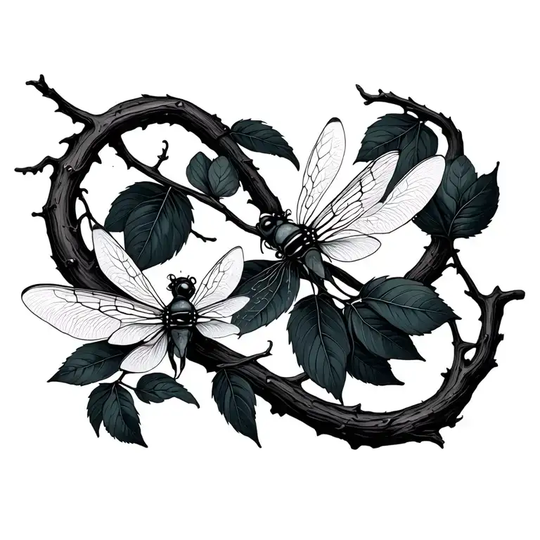 Branches With Leaves And Libelula