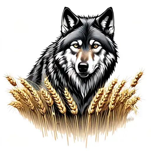 Forearm Wolf In A Wheat Field Tattoo Design