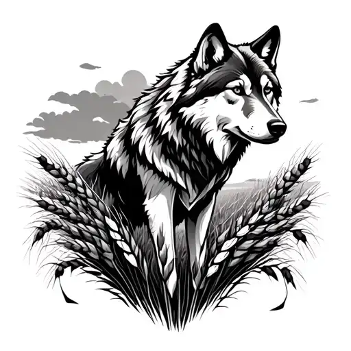 Forearm Wolf In A Wheat Field Surrounding Tattoo Design