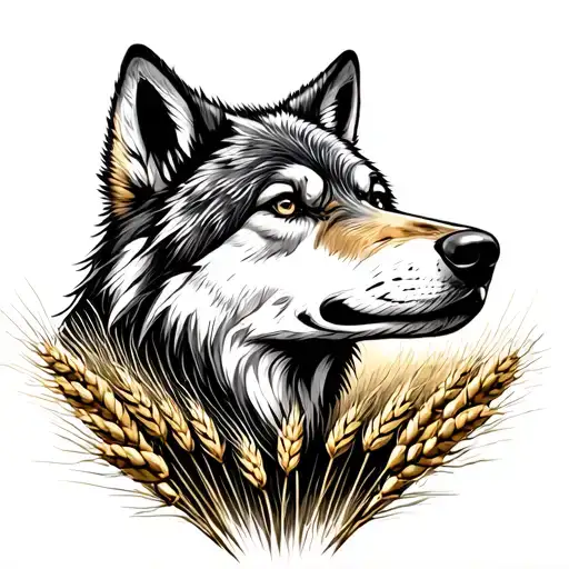 Forearm Wolf Head In A Wheat Field Surrounding Tattoo Design