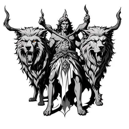 Hades And Cerberus Guarding The Gates