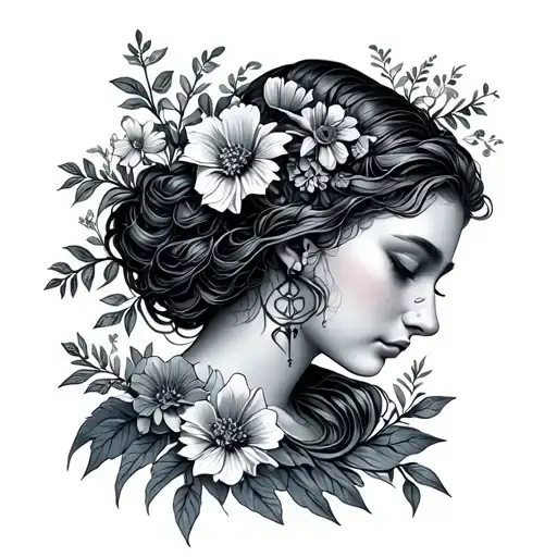 Aquarius Zodiac Sign With A Woman Flowers Growing