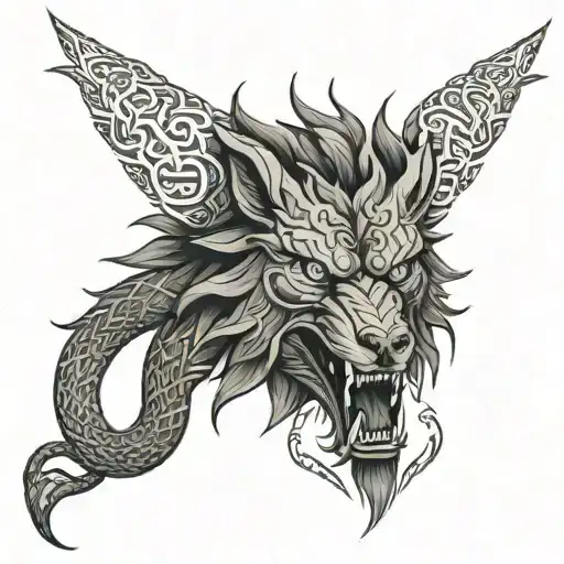 Fenrir Whit Runes And Snake