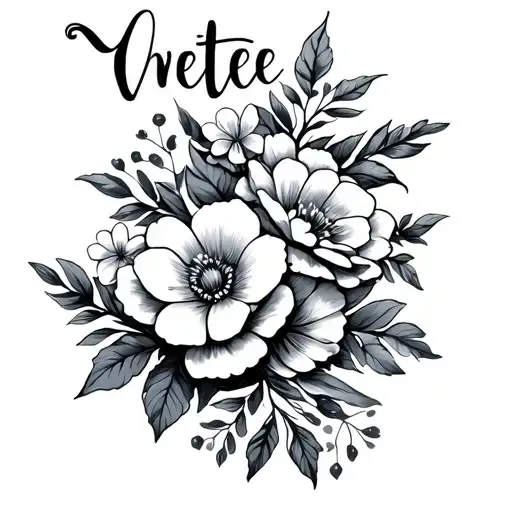 Yvette In Cursive With Flowers Wrapped And Blooming