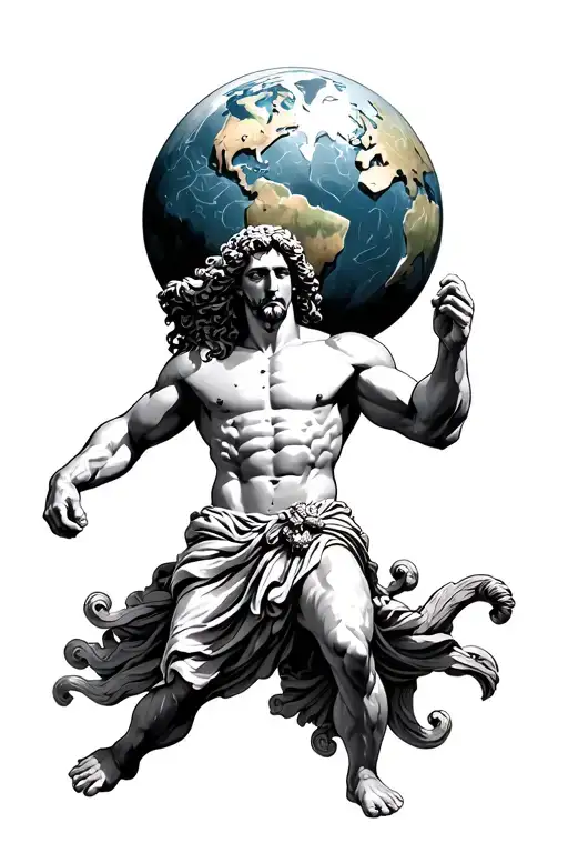 Old Greek God Carrying The Earth On His Shoulders