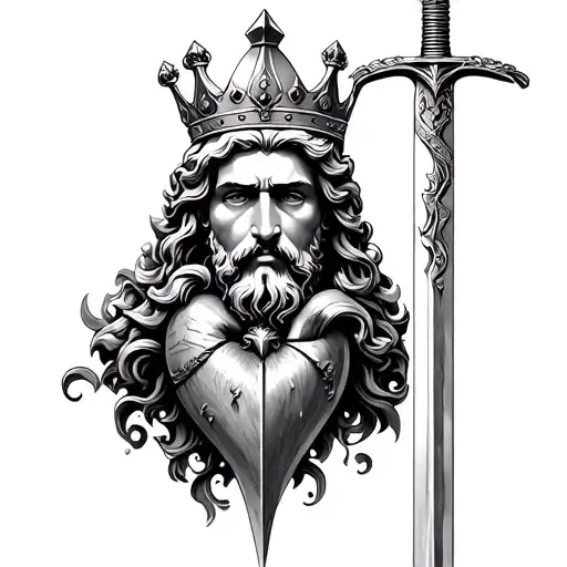 The Greek God's Head Design Has A Crown And Under It A Sword In The Heart And Into The Bunch