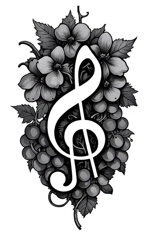 Music Note Intertwined Within Grape Vine And Mandela Flowers