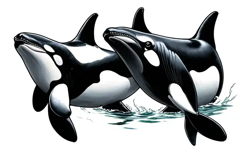 Two Orcas Side By Side View