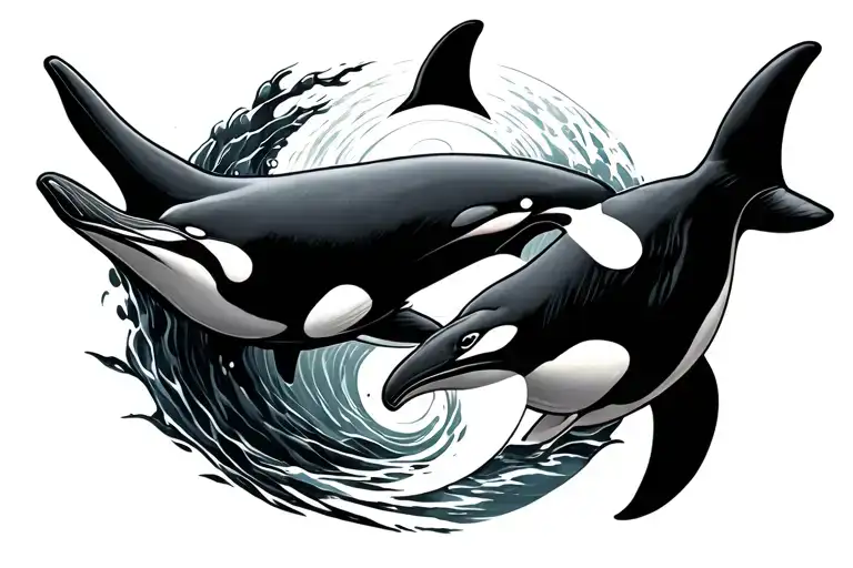 Two Orcas In A Yin And Yang Style