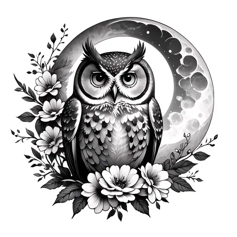 Owl And Flowers And Moons