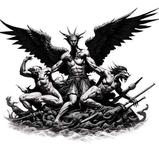 Angeles And Demons Clashing On A War Scene