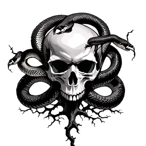 Skull And Snakes Forming The Tree